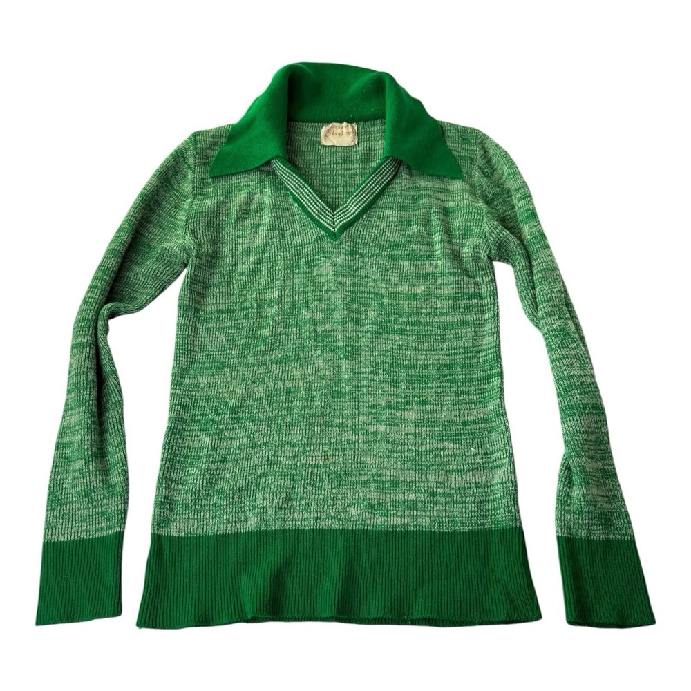 Vintage Edwin Imports Women's Green Collared Knit Sweater Acrylic Wool Korea S
